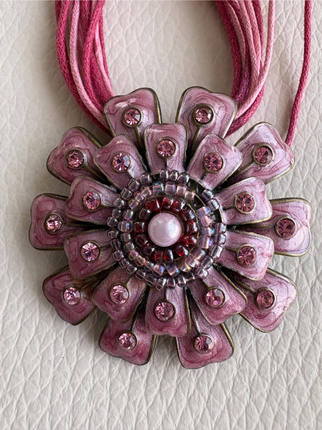 Vintage Pink Flower Statement Necklace / Brooch