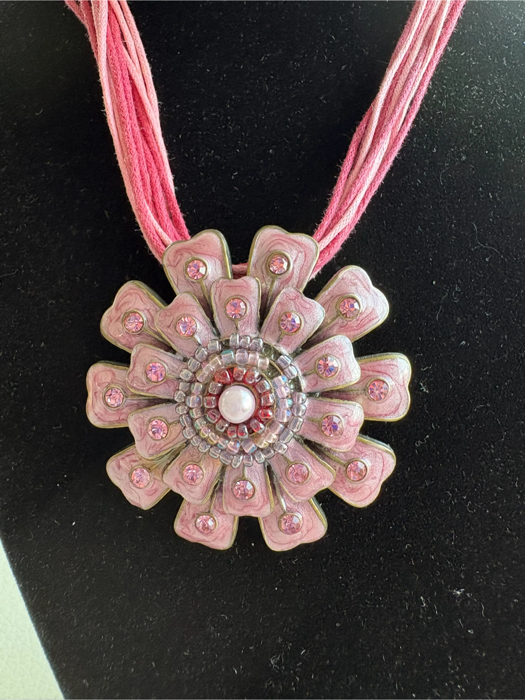 Vintage Pink Flower Statement Necklace / Brooch - photo 2