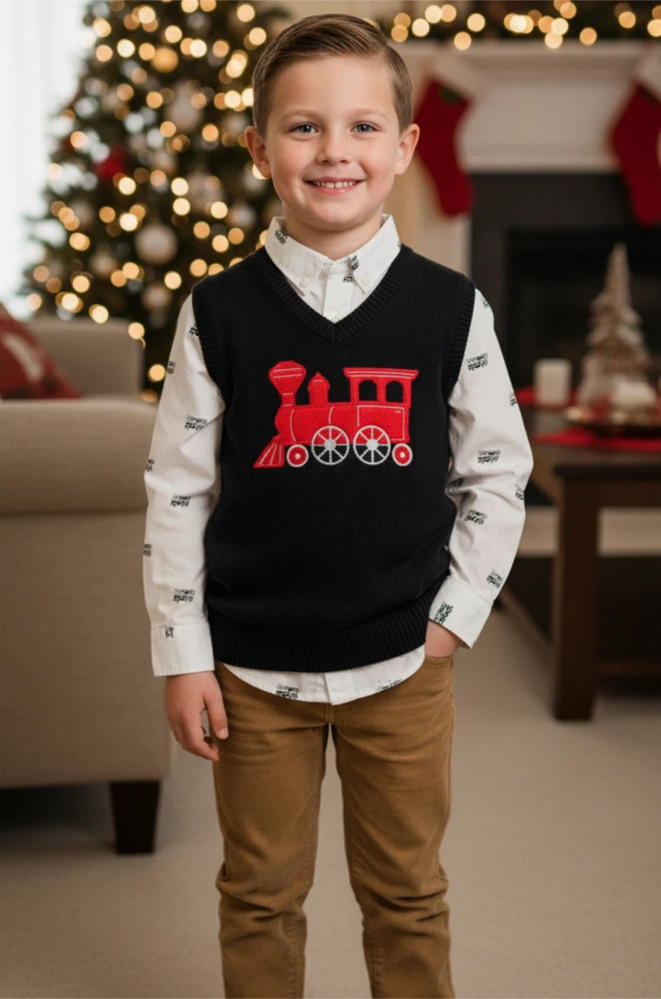 Gymboree boys train sweater vest and button-down shirt set - photo 4