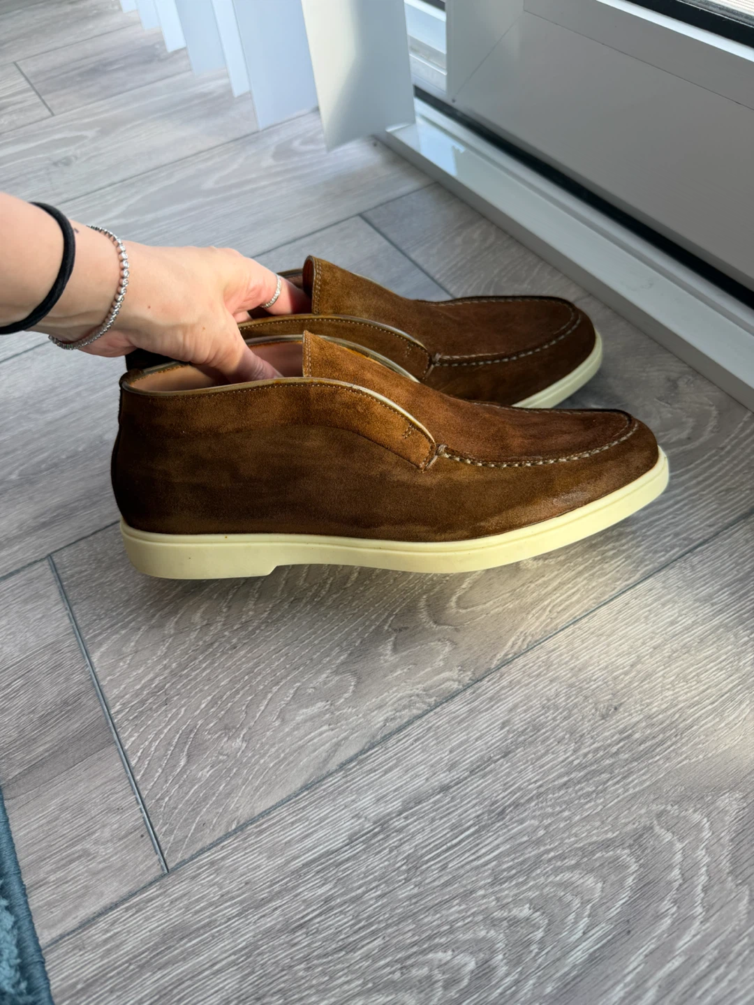 Santoni Brown Suede Slip-on Shoes