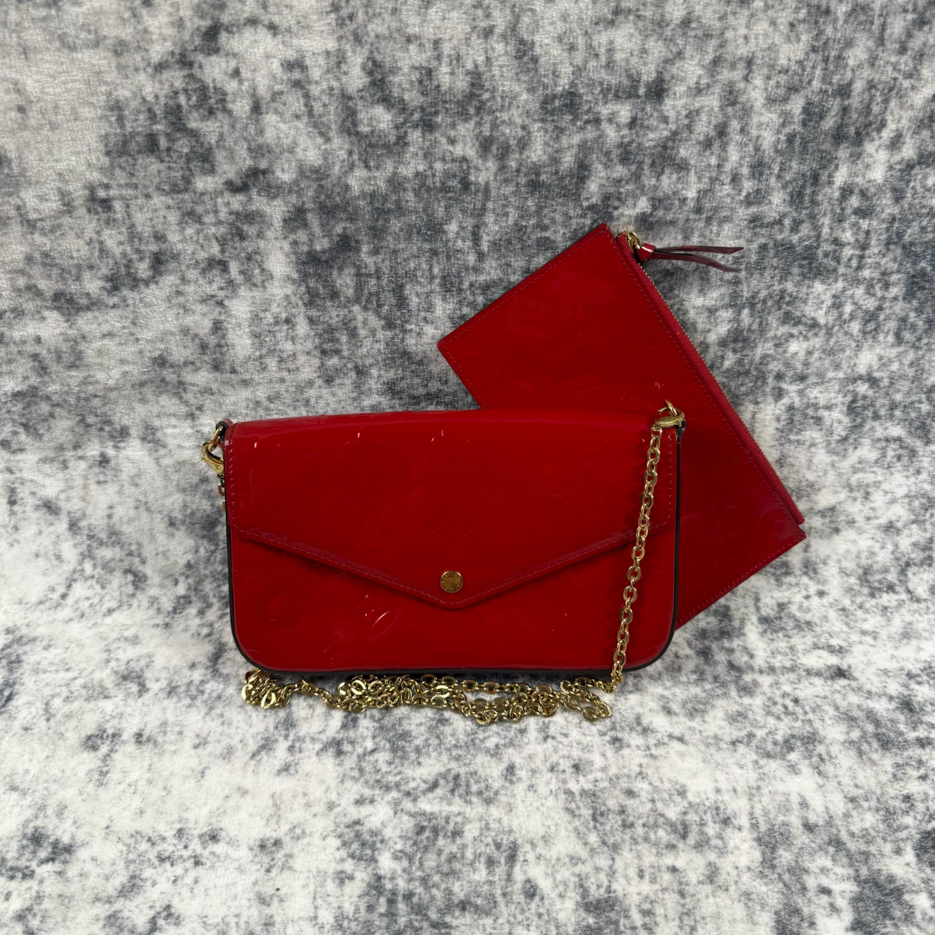 Louis Vuitton Monogram Vernis Pochette Félicie Red Bag