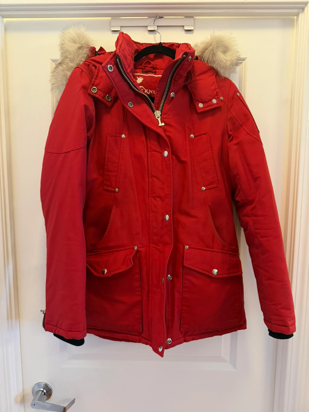 Moose Knuckles Red Down Filled Genuine Fur Hooded Parka Medium
