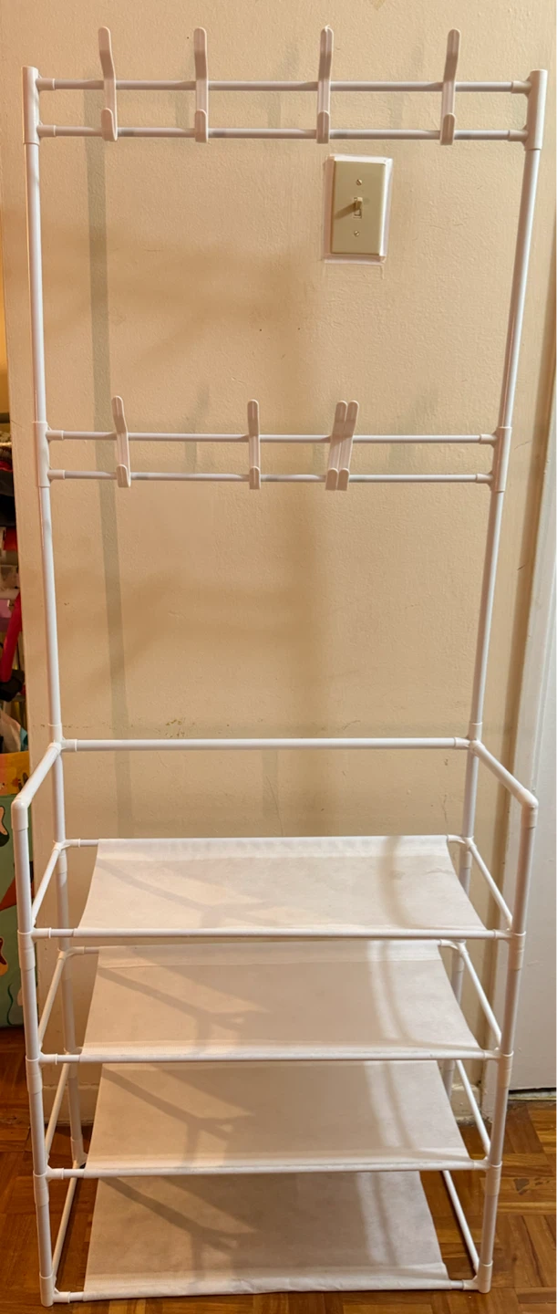 White Shoe Rack with Hooks