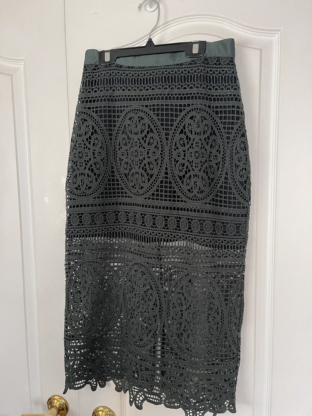 Topshop Dark Green Lace Pencil Skirt