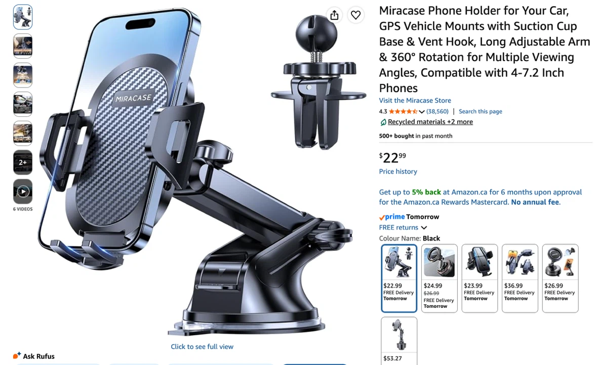 Car Phone Mount with suction cup & vent hook - photo 4