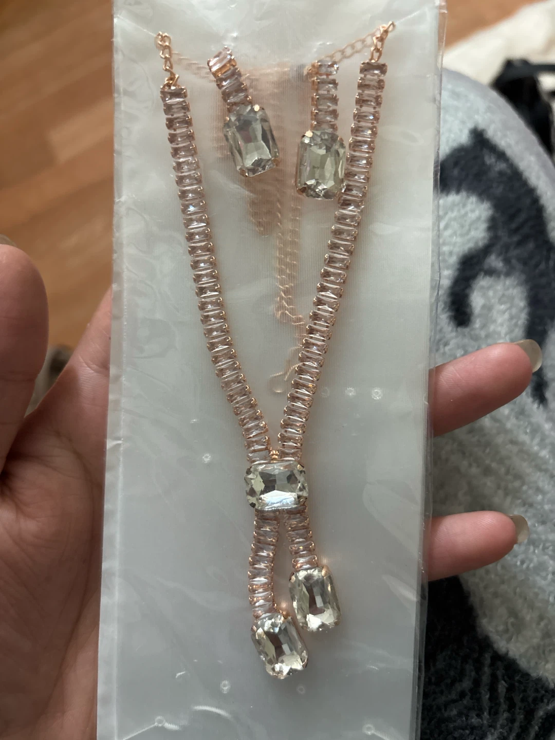 Rose Gold Tone Crystal Necklace and Earring Set