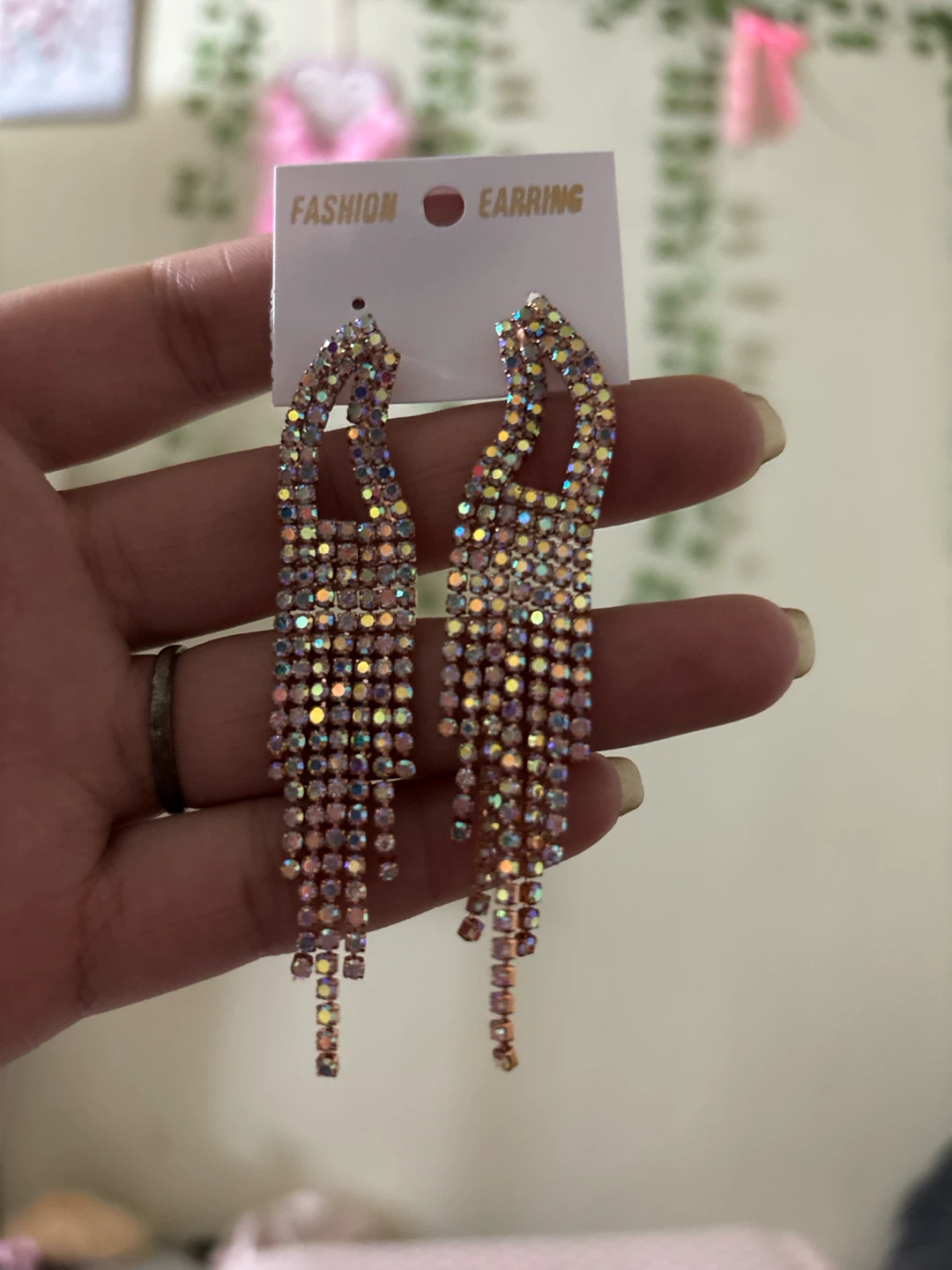 Iridescent Crystal Tassel Earrings