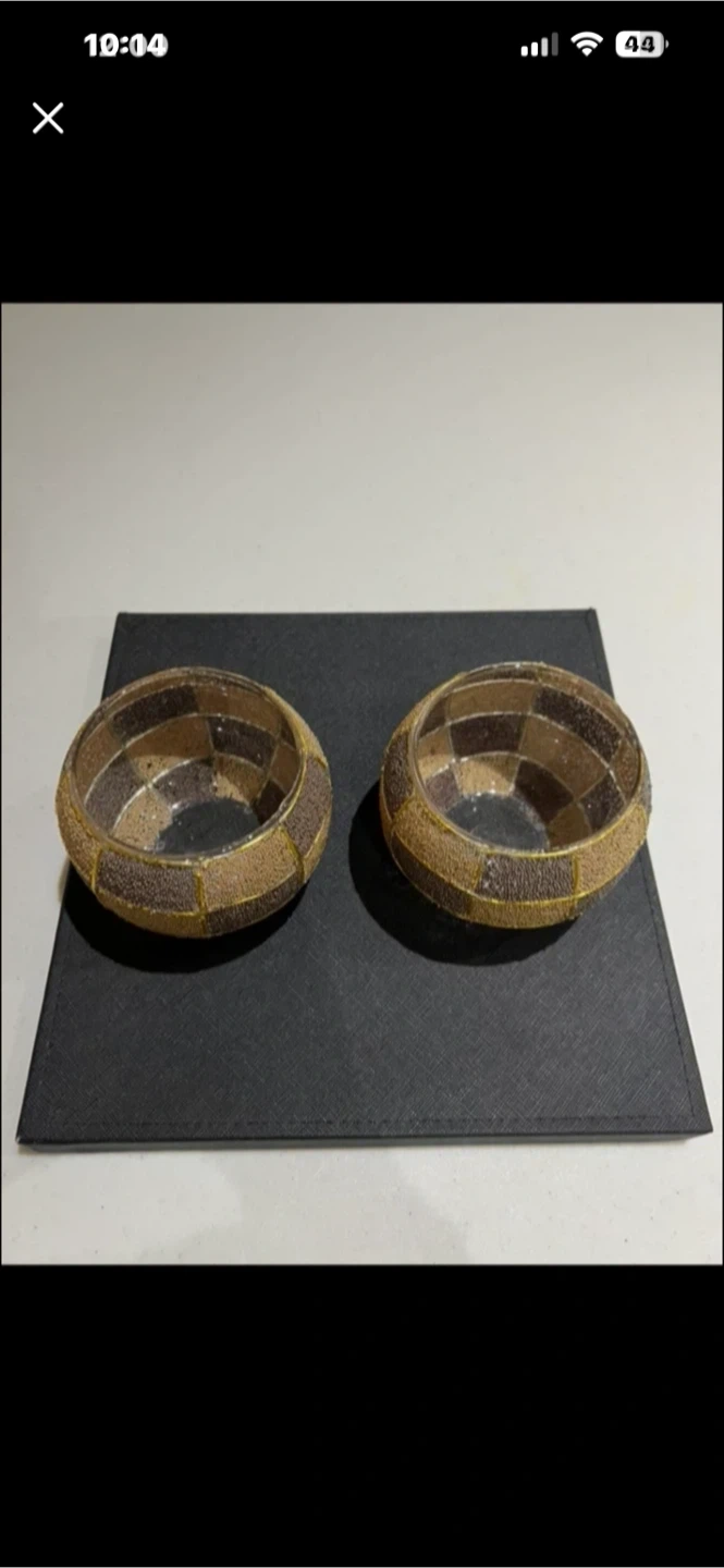 Set of Two Mosaic Glass Tealight Holders