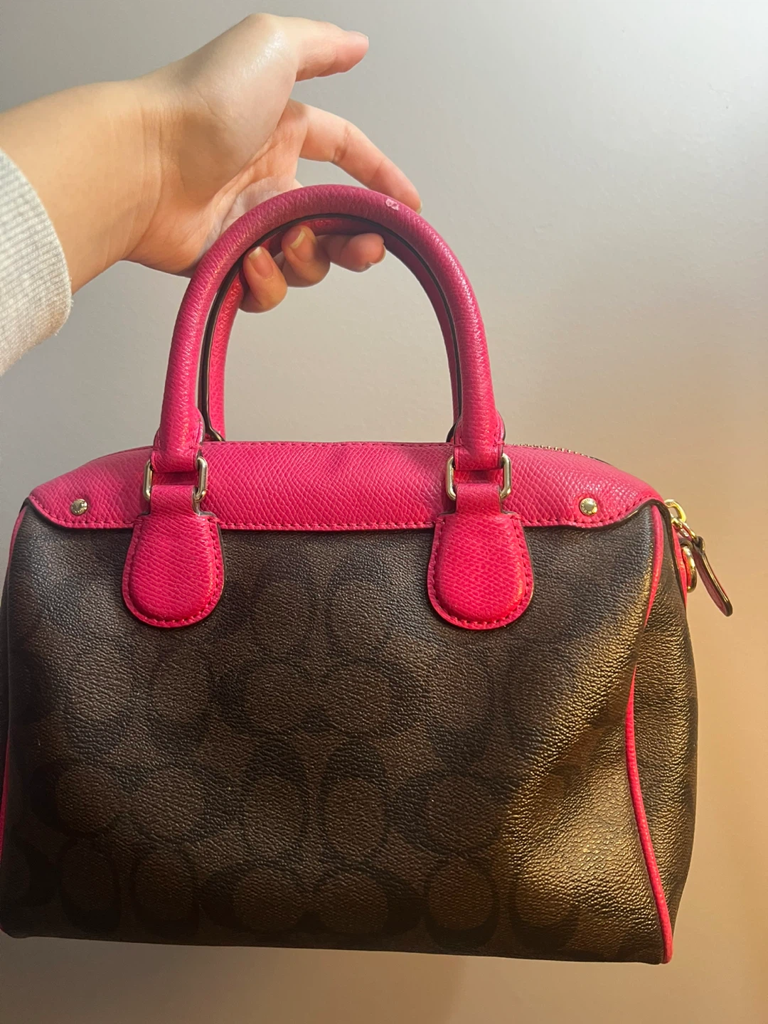 Coach Signature Print Handbag in Brown and Pink - photo 2
