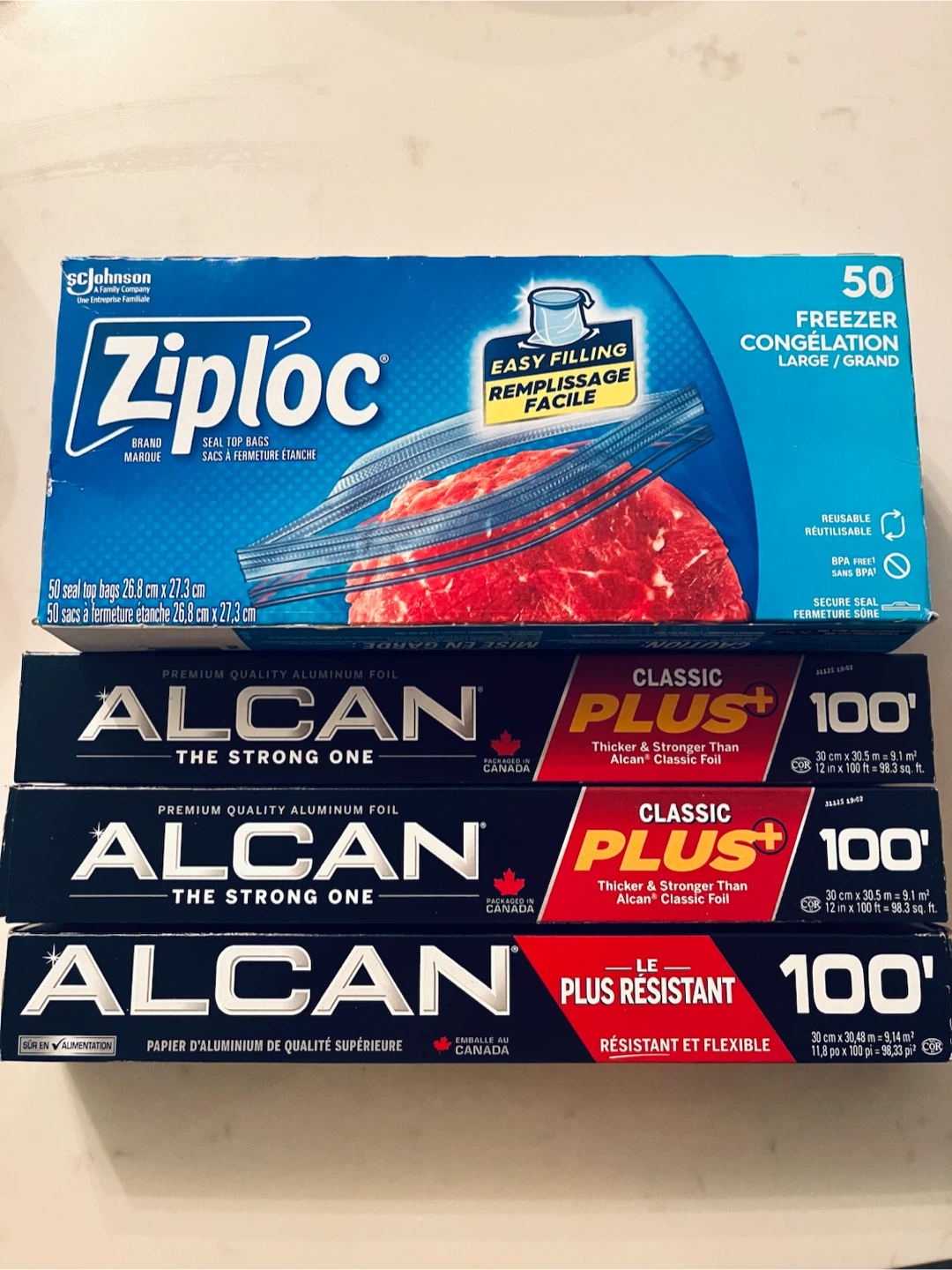 Ziploc Freezer Bag and Alcan Aluminum Foils