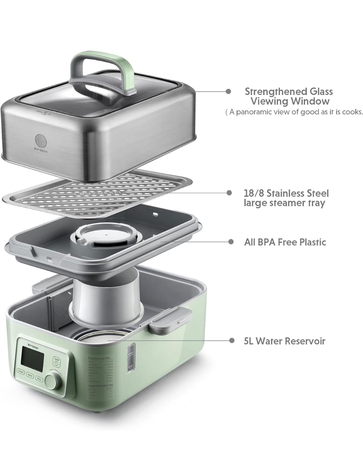 BUYDEEM G553 5.3Qt Electric Food Steamer, - photo 2