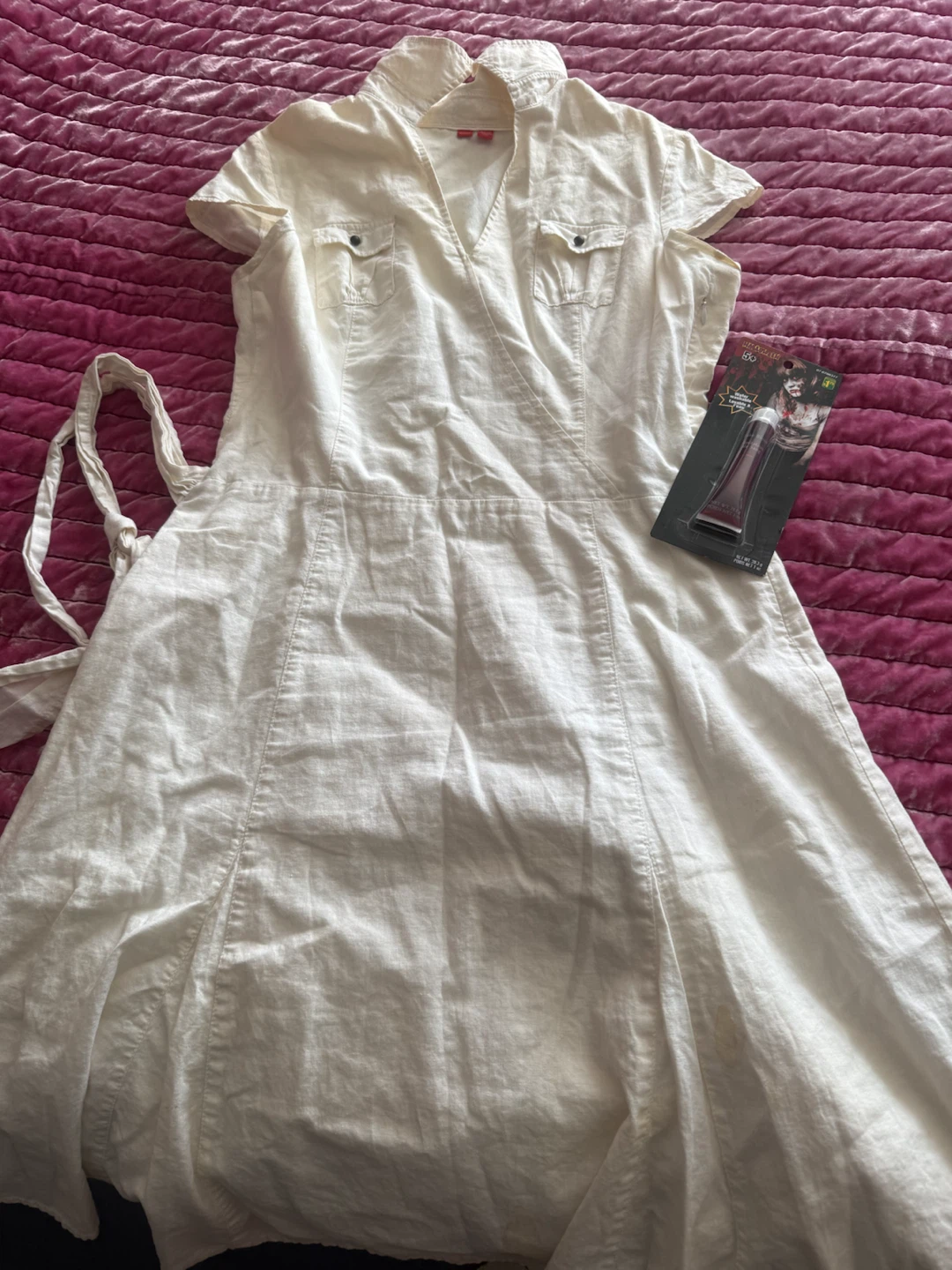 Cream Linen-Blend Wrap Dress Size 14