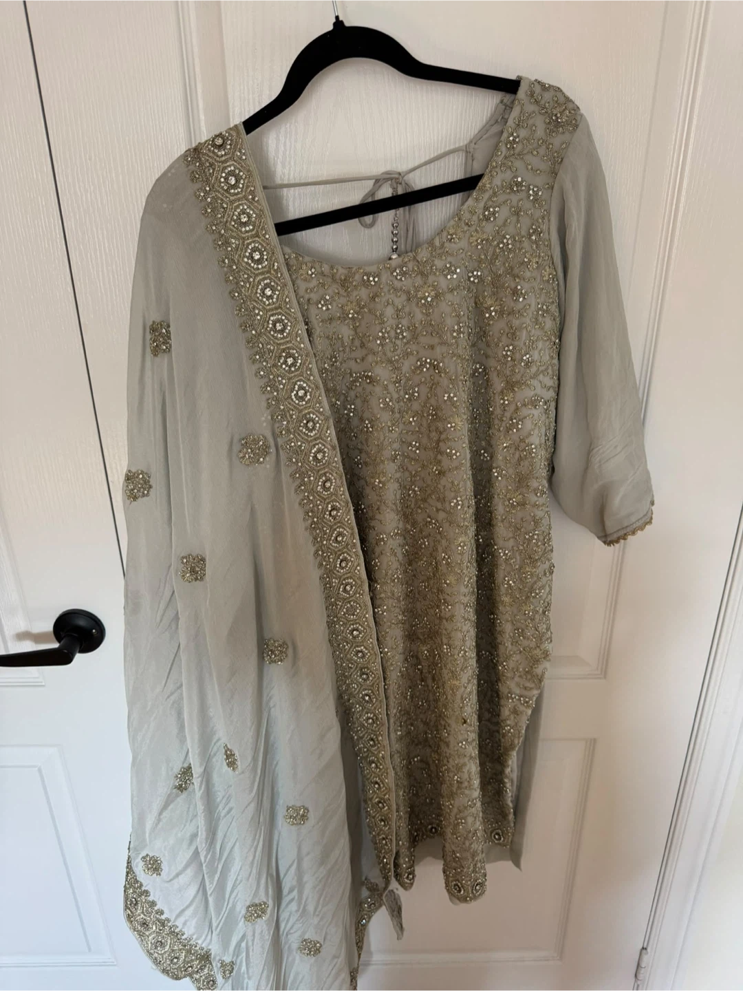 Embroidered Light Grey Plazzo suit with Dupatta