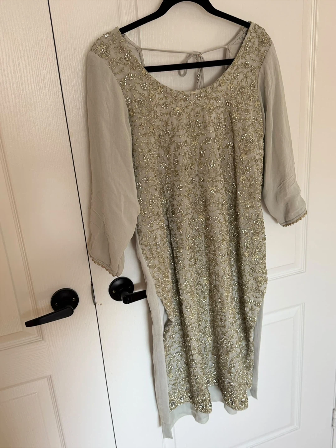 Embroidered Light Grey Plazzo suit with Dupatta - photo 2