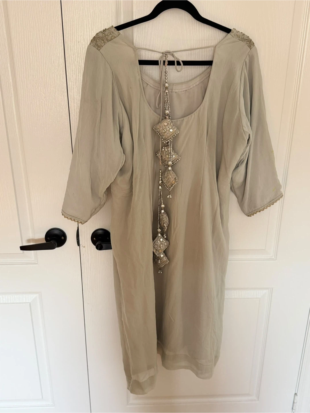 Embroidered Light Grey Plazzo suit with Dupatta - photo 3