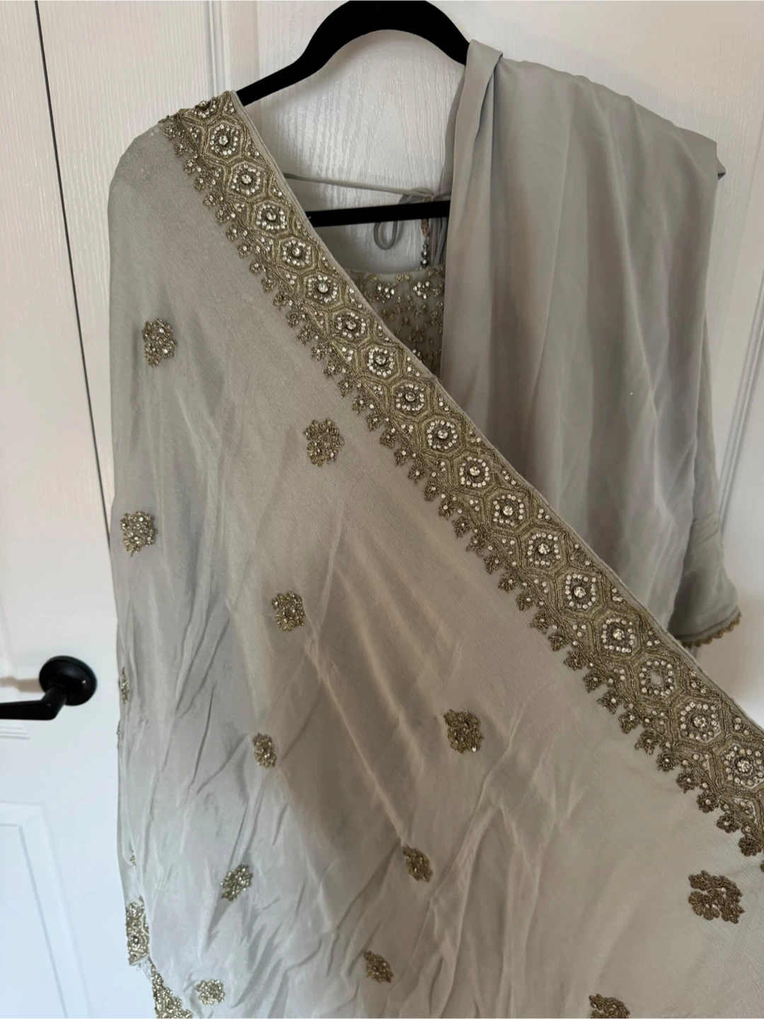 Embroidered Light Grey Plazzo suit with Dupatta - photo 4