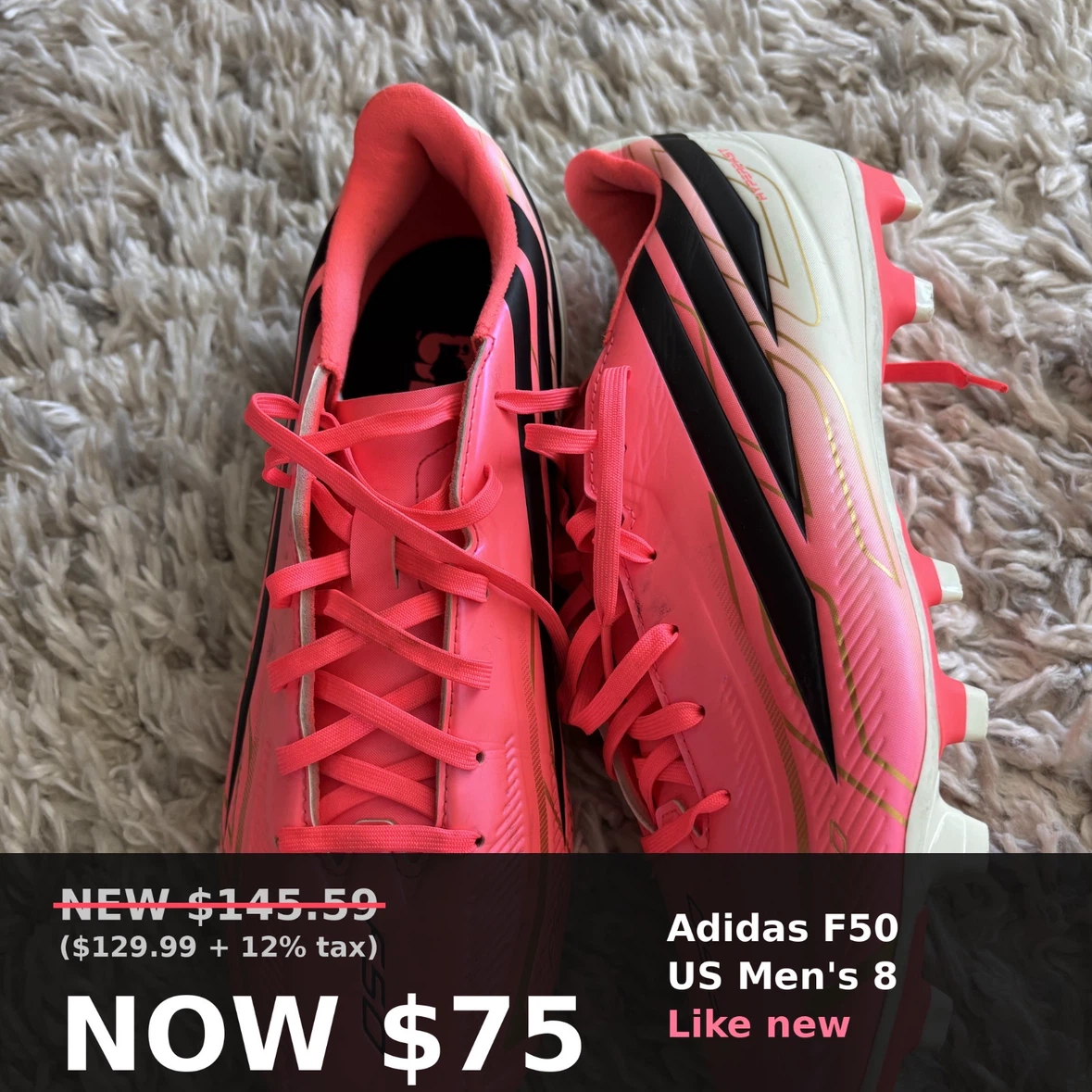 Adidas F50 Hyperfast League FG Soccer Cleats US Men’s 8 Like New