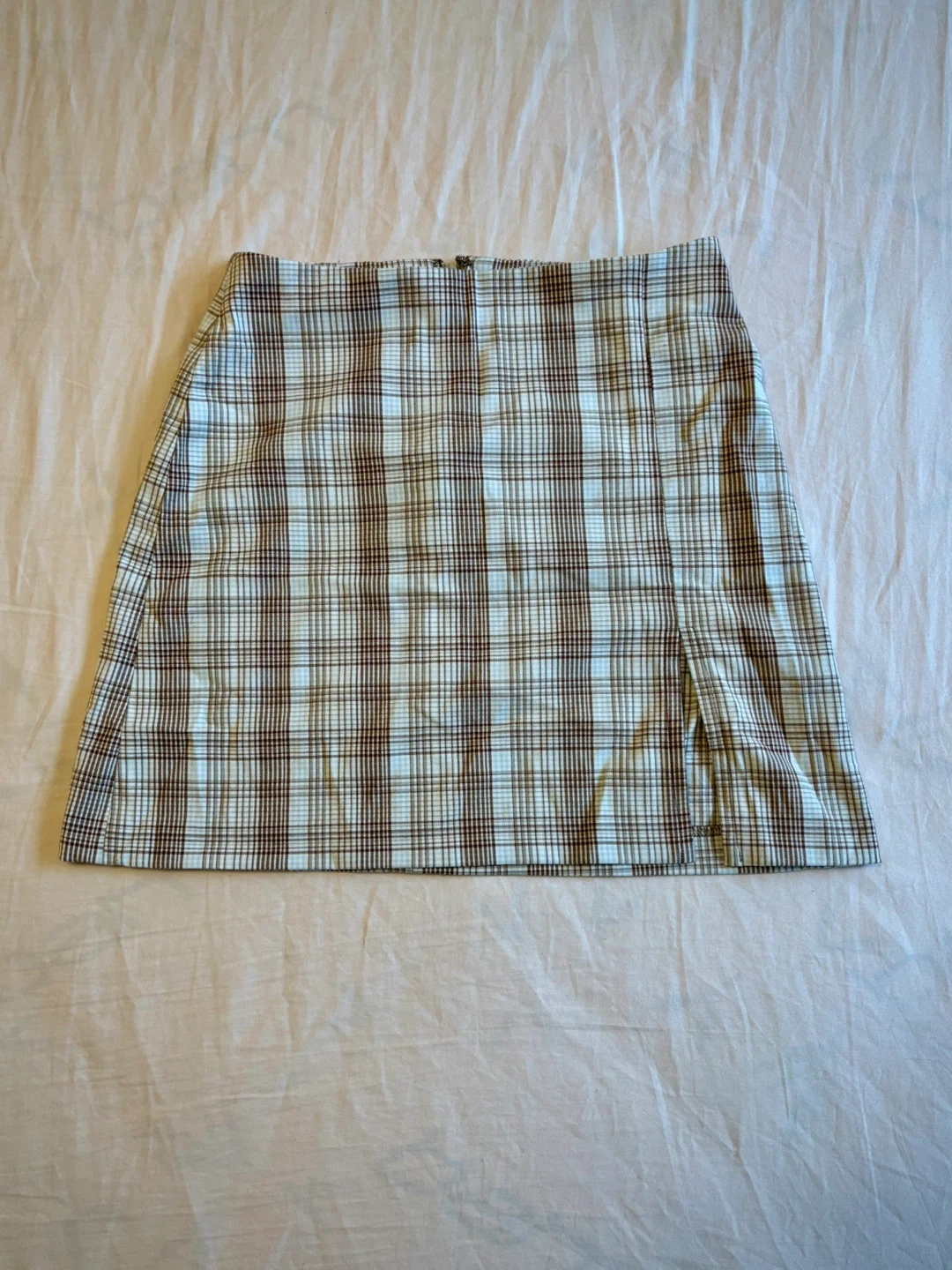 Aritiza Sunday Best Plaid Aline Mini Skirt Cream & Tan Size 00 - photo 2