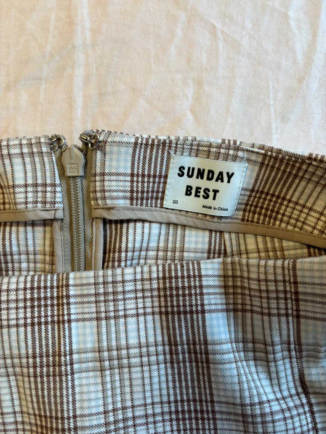 Aritiza Sunday Best Plaid Aline Mini Skirt Cream & Tan Size 00 - photo 4