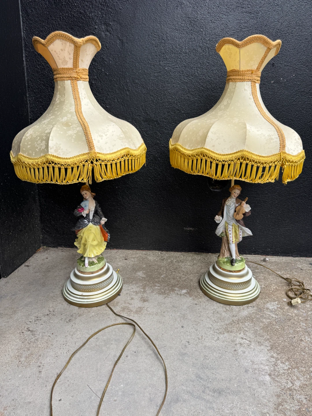 Vintage Porcelain Figural Table Lamps, Set of 2