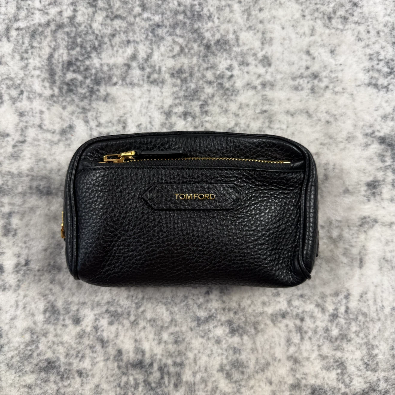 Tom Ford Black Grained Leather Cosmetic Bag