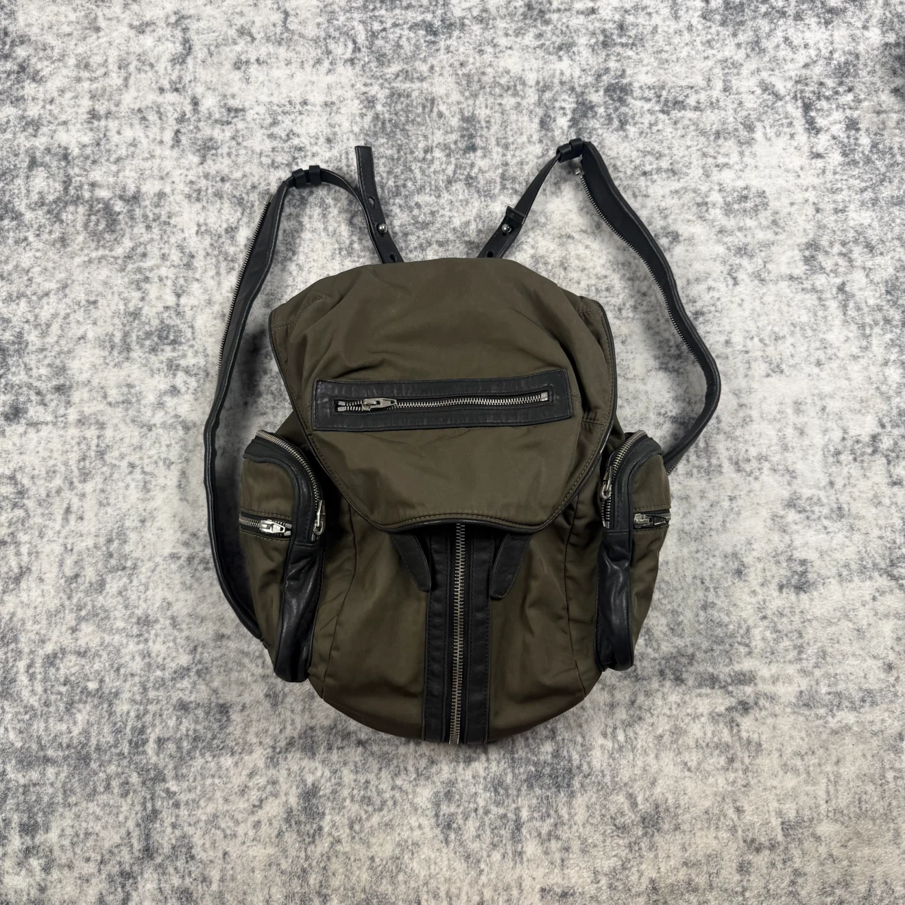 Alexander Wang Olive Green Nylon Leather Multi-Zip Backpack