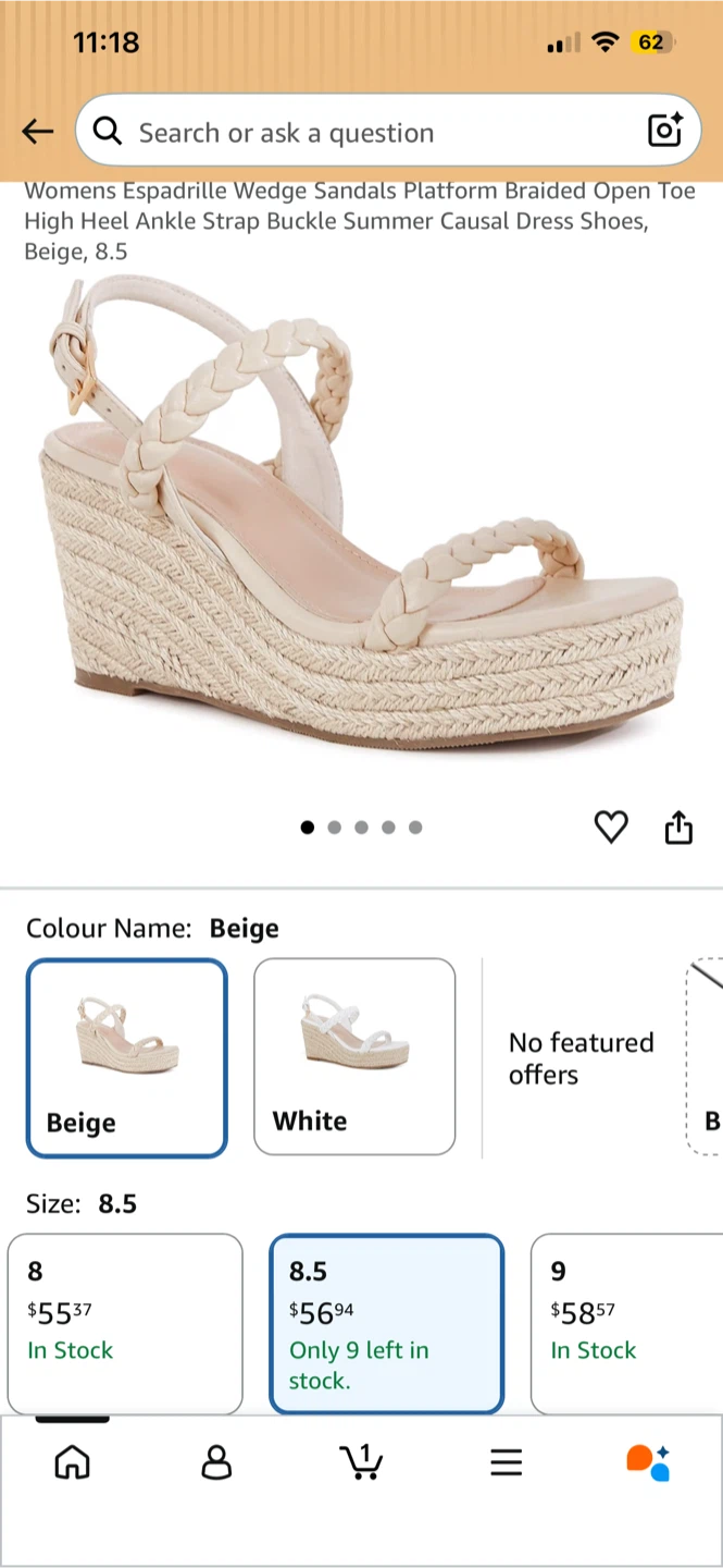 Womens Espadrille Wedge Sandals Beige Size 8.5 - photo 2