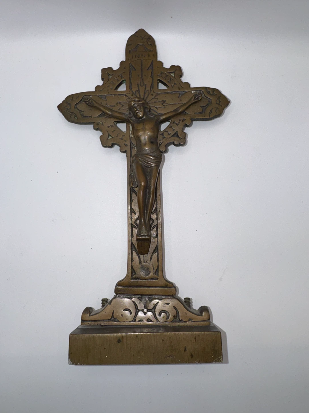 Vintage Bronze Crucifix Table Cross