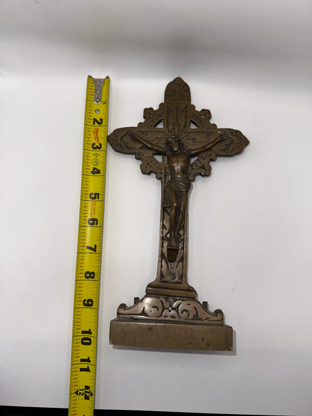 Vintage Bronze Crucifix Table Cross - photo 2