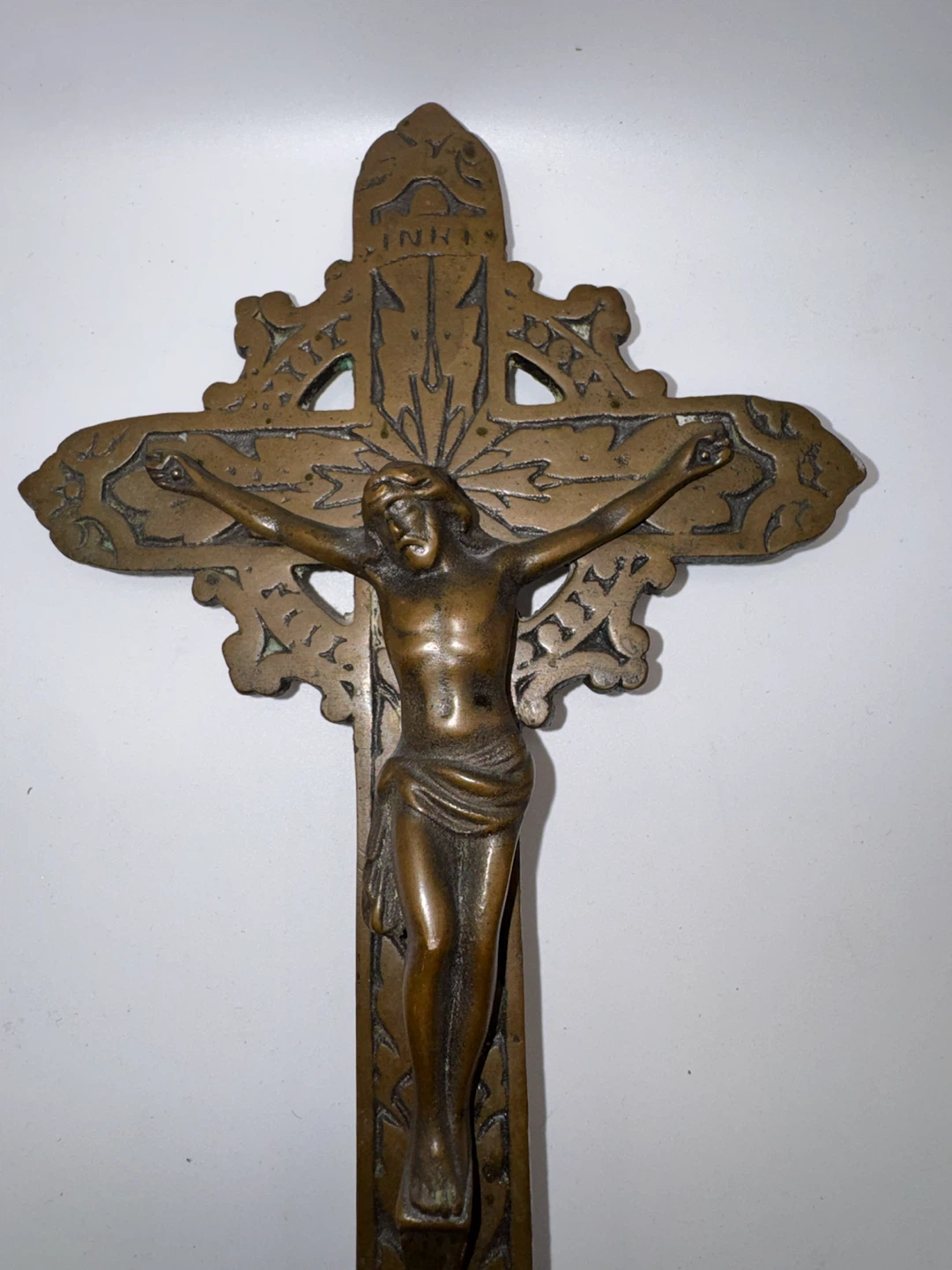 Vintage Bronze Crucifix Table Cross - photo 3