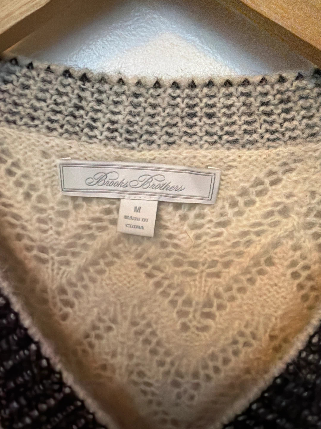 Brooks Brothers Cream and Navy V-Neck Sweater