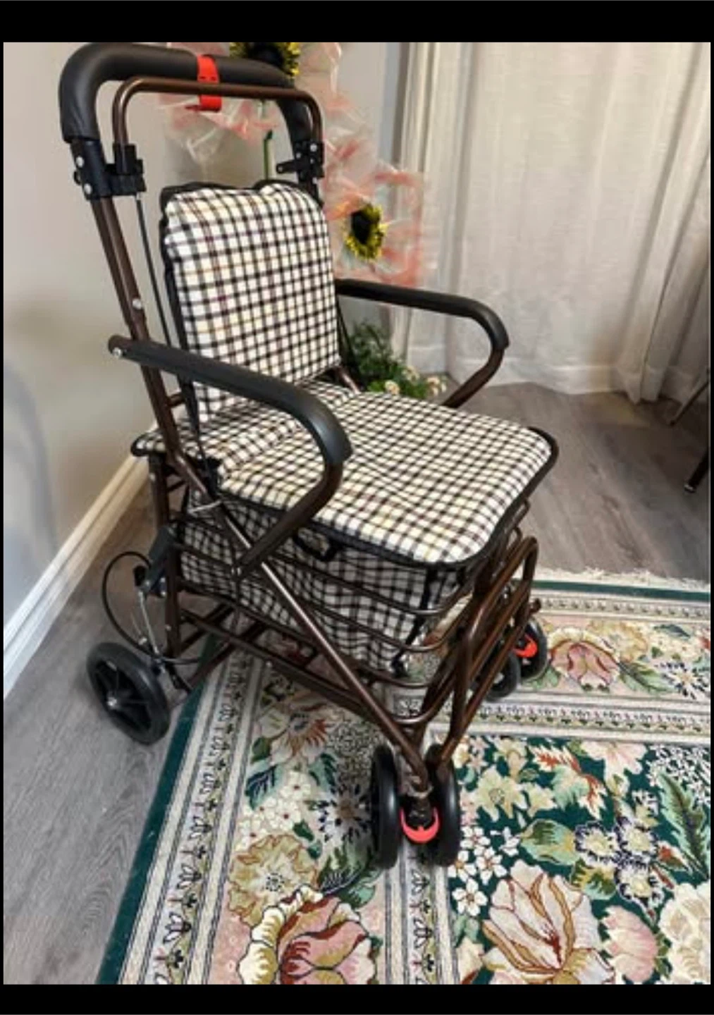 Folding Elderly Shopping Cart Walker with Seat - photo 3