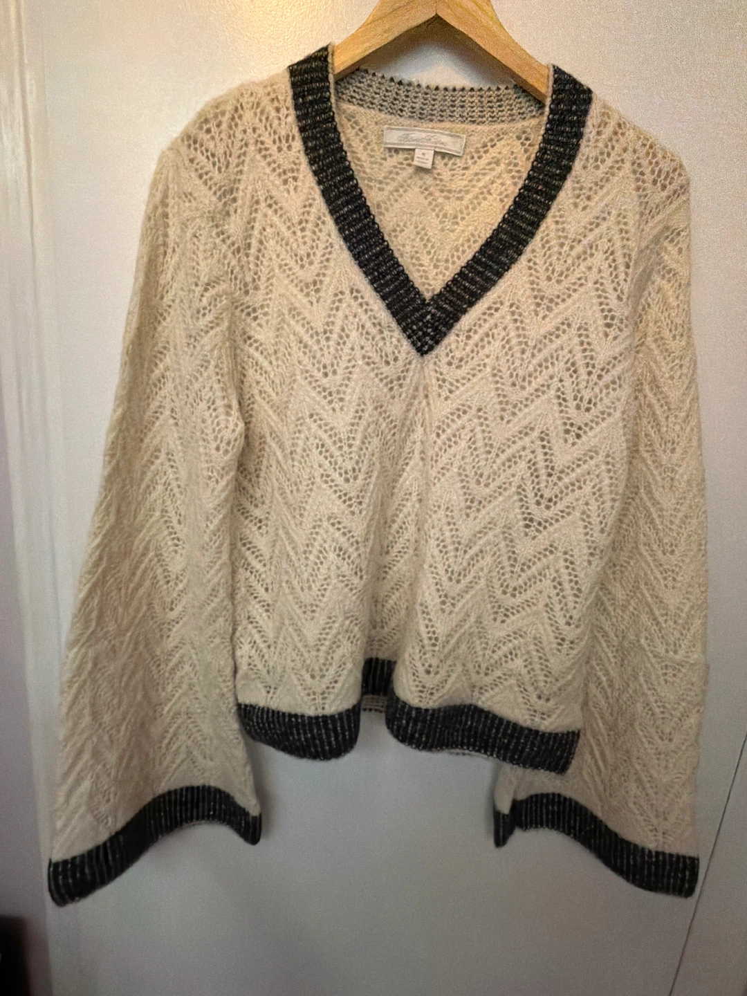Brooks Brothers Cream and Navy V-Neck Sweater - photo 2