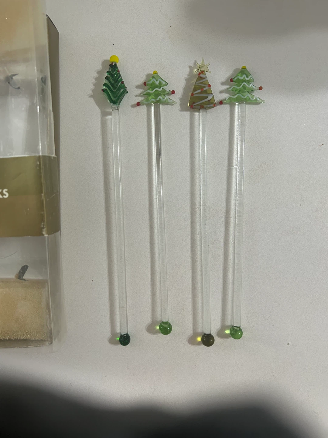 New tag Christmas Tree Glass Stir Sticks - Set of 4