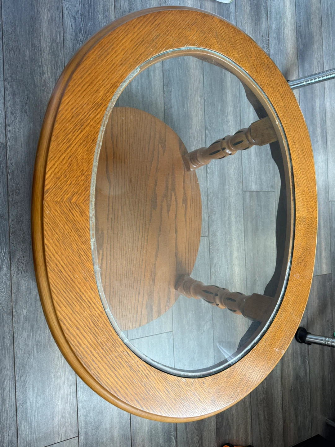 Round Oak and Glass Coffee Table