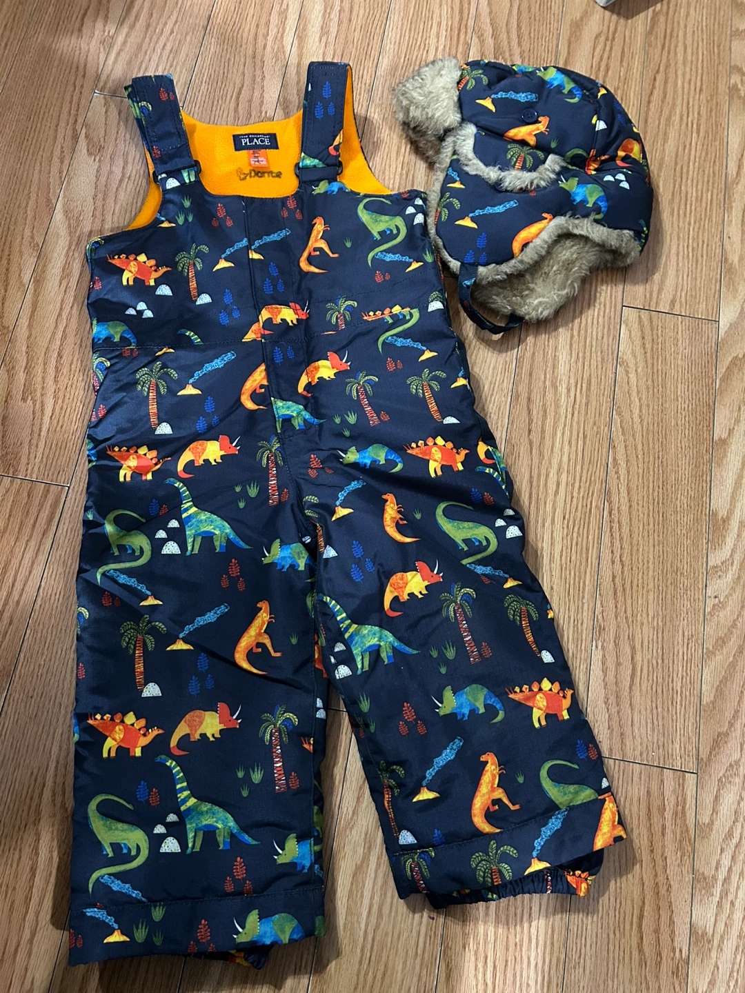 The Children's Place dinosaur snow bib and hat set