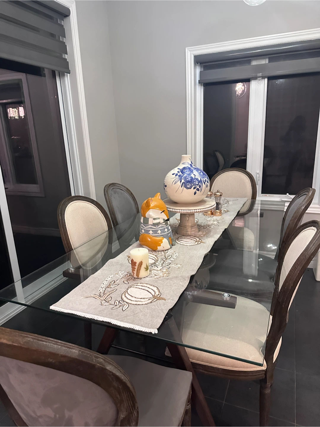 Glass dining table and Set of 6 Upholstered Dining Chairs - photo 2