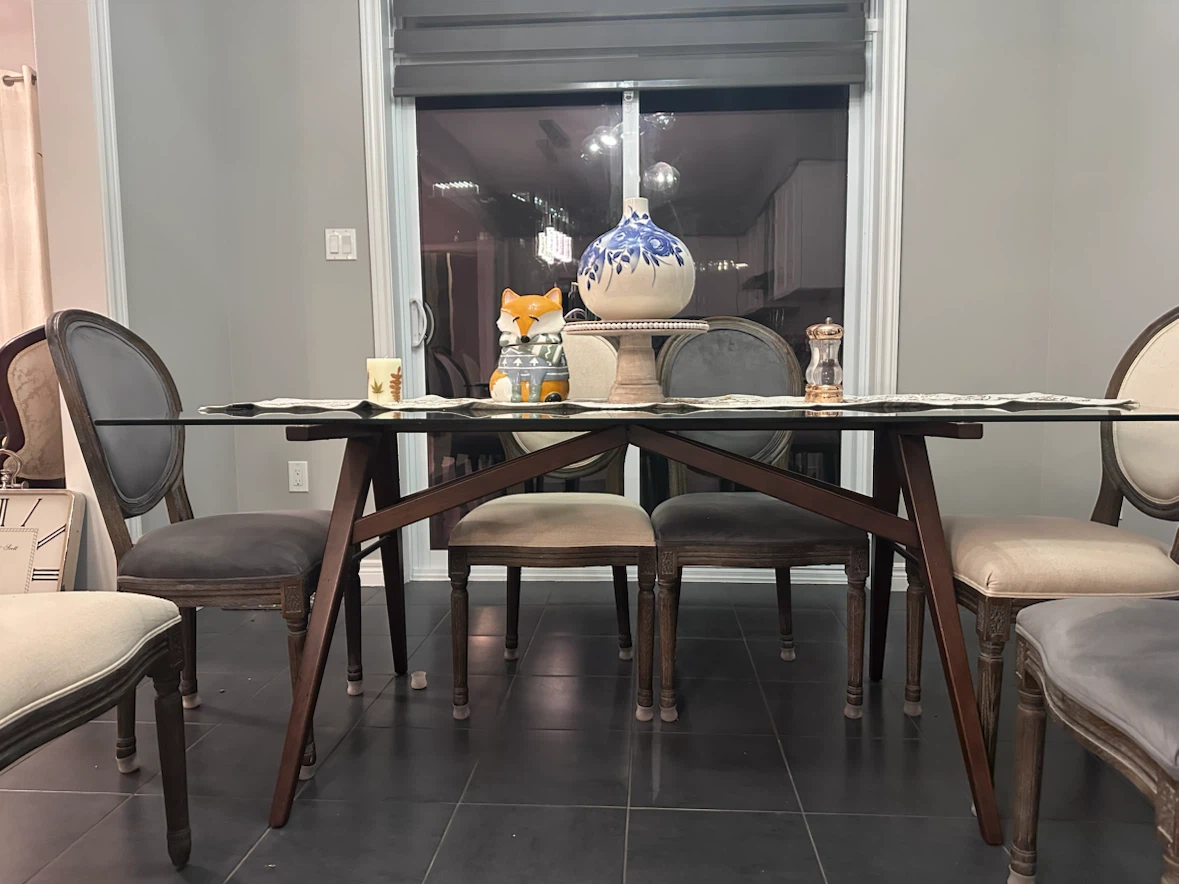 Glass dining table and Set of 6 Upholstered Dining Chairs - photo 3