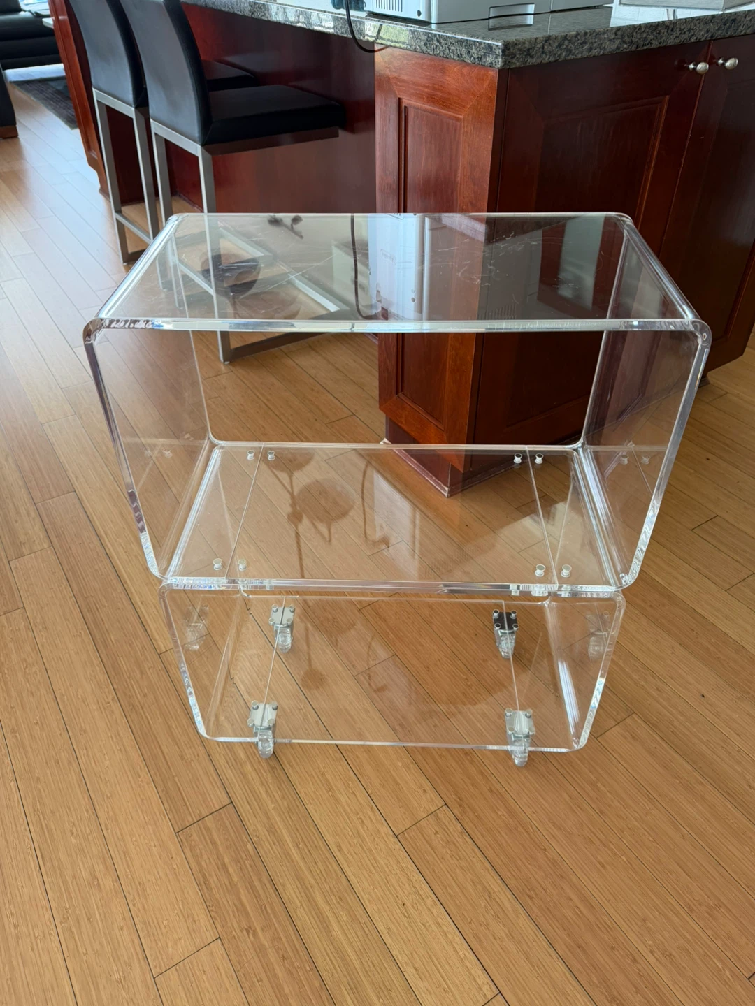 CB2 Peekaboo Acrylic Two Shelf Rolling Cart
