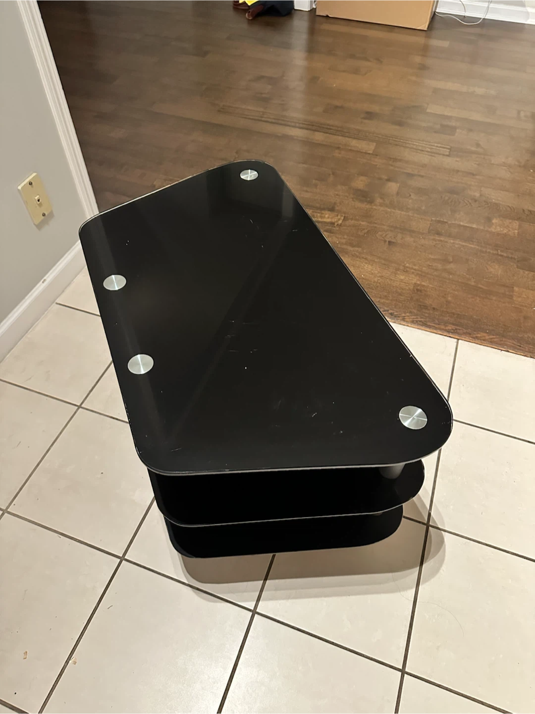 Three-Tier Black Glass Media Stand