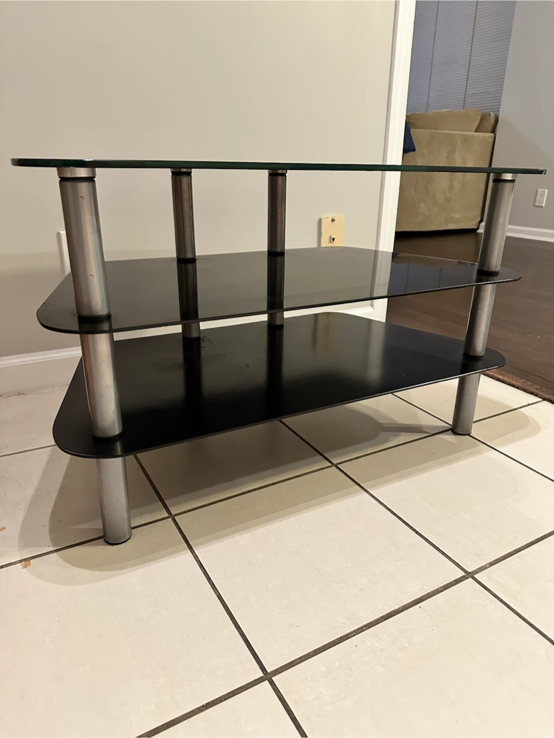 Three-Tier Black Glass Media Stand - photo 2
