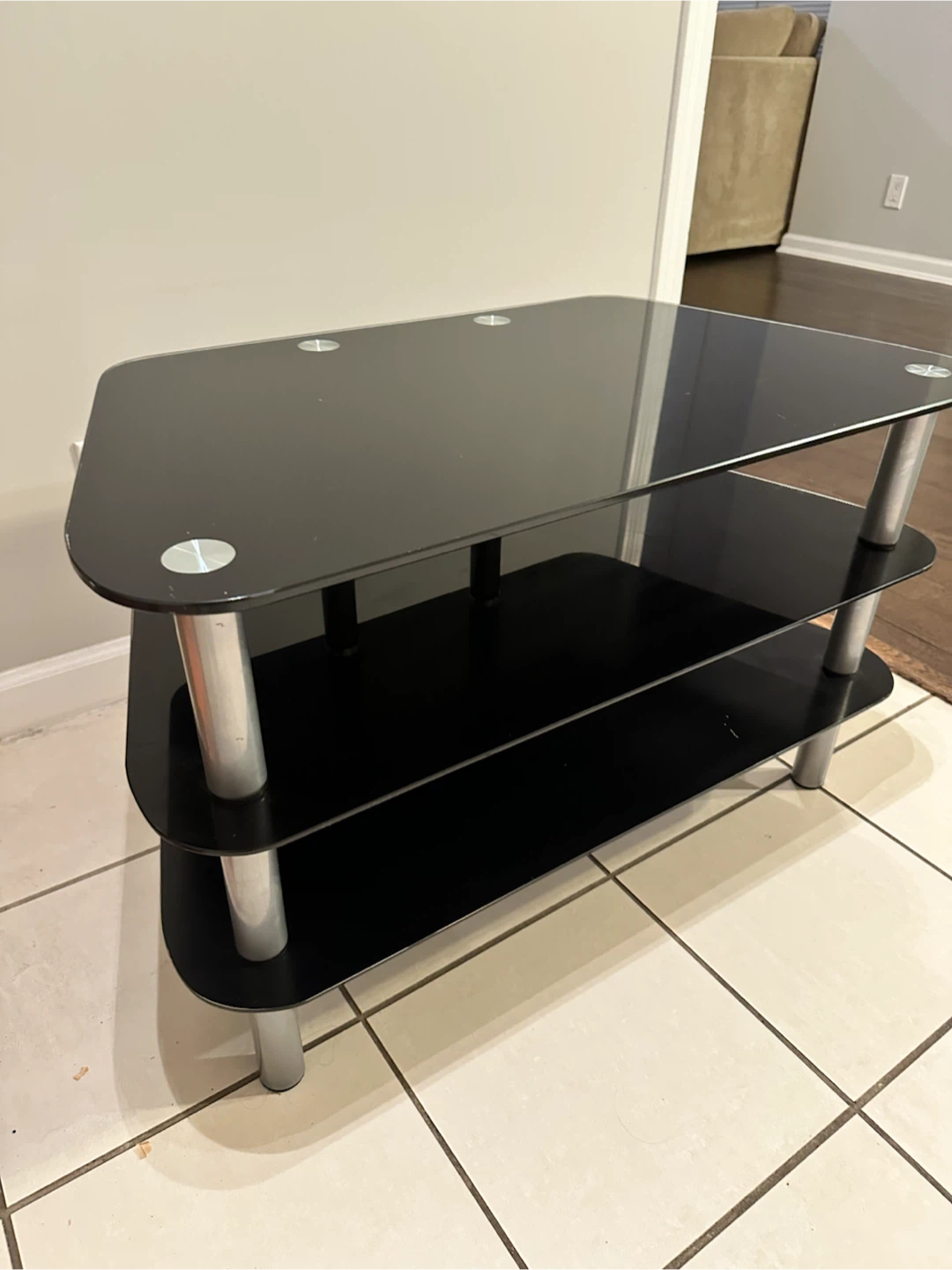 Three-Tier Black Glass Media Stand - photo 3