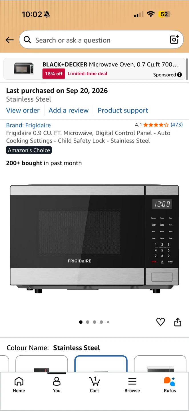 Frigidaire 0.9 Cu. Ft. Stainless Steel Microwave
