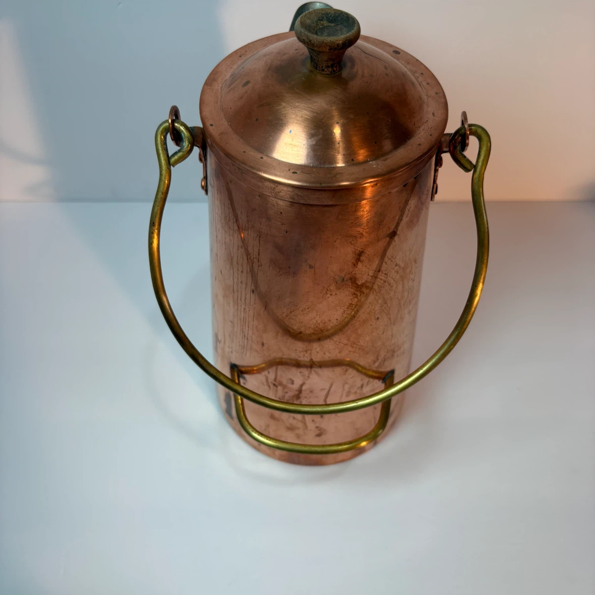 Vintage Portuguese Copper Coffee Pot Brass Handle Strainer 10” - photo 3