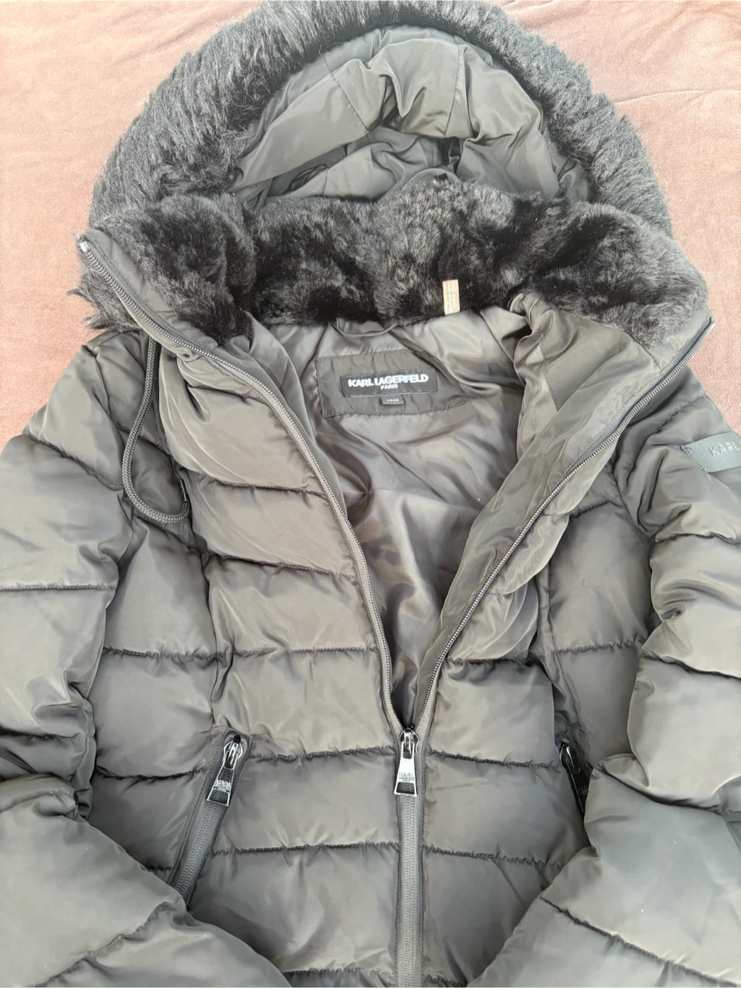 Karl Lagerfeld Paris Women’s S Long Black Puffer Coat  Winter