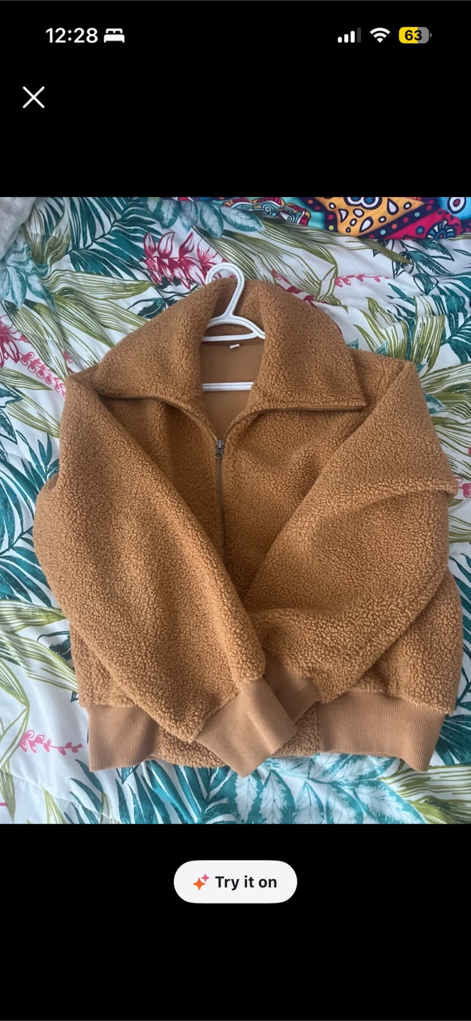 Tan Faux Shearling Zip-Up Jacket