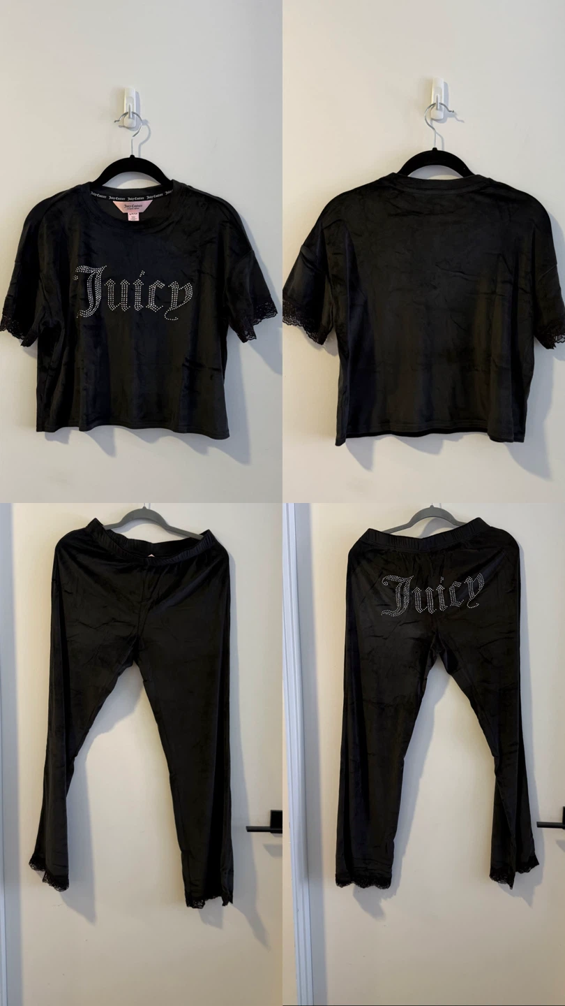NEW Juicy Couture Black Rhinestone Sleepwear Set