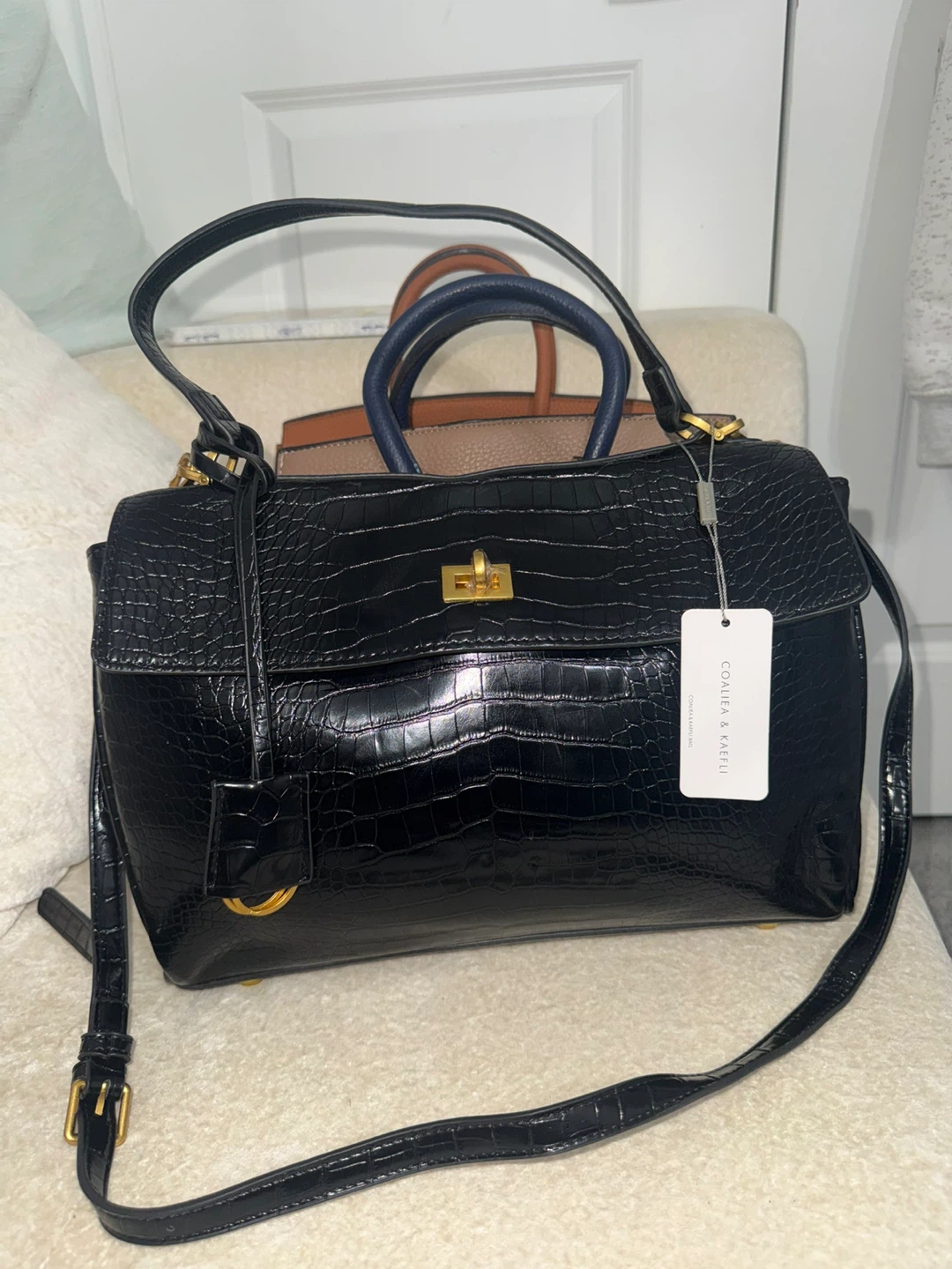 CK Black Croc Pattern Laptop/Handbag