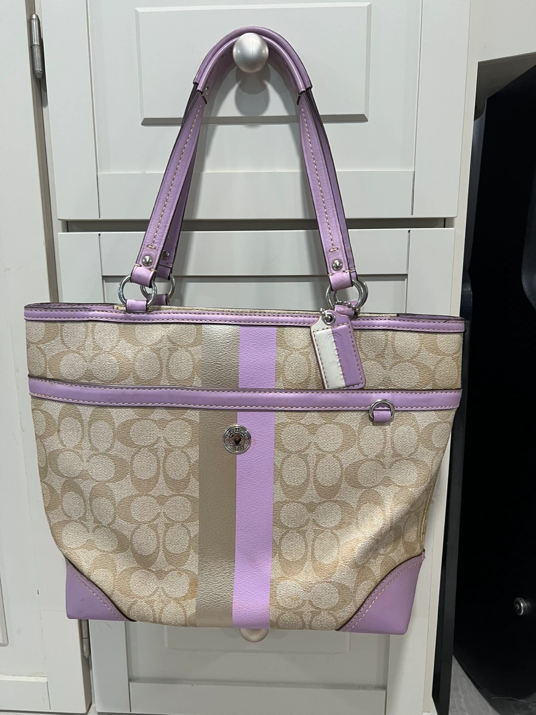 Coach Signature Tote Bag in Tan and Lilac