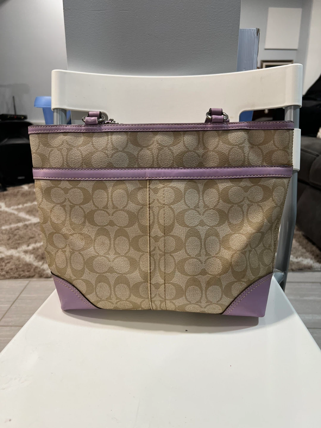 Coach Signature Tote Bag in Tan and Lilac - photo 4